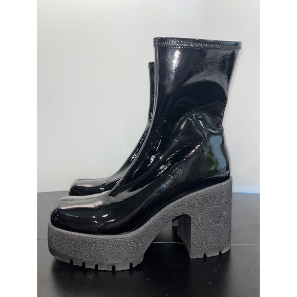 Jeffrey Campbell Womens Black‎ Patent Leather Platform Boots Chunky Heels Sz 10 - Picture 1 of 12